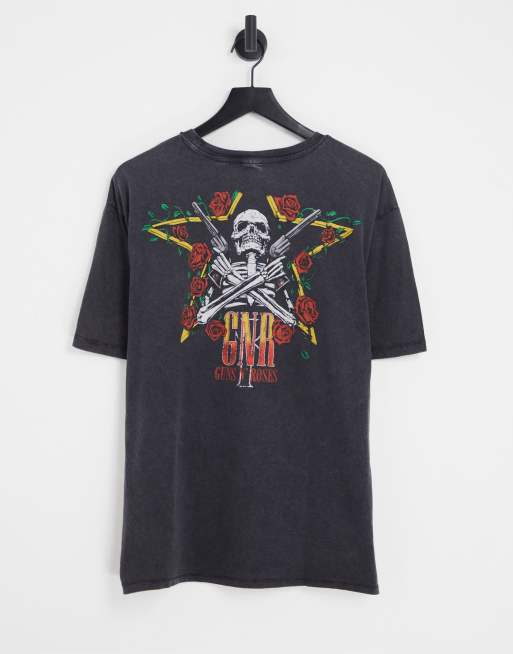 Only & Sons oversized t-shirt with Guns N Roses back print in washed ...