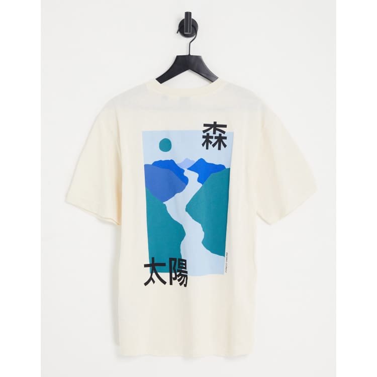 Only & Sons oversized T-shirt with Japanese river back print in white