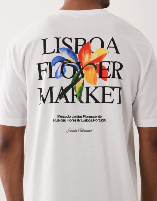 ONLY & SONS oversized t-shirt with Lisboa floral back and chest print in white, 4 of 5