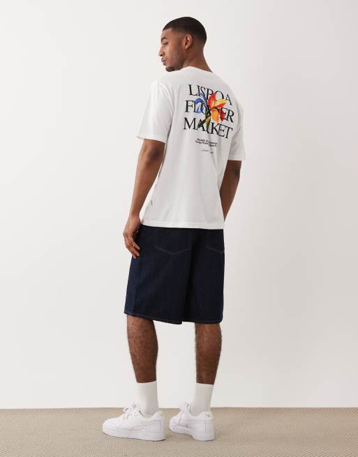 ONLY & SONS oversized t-shirt with Lisboa floral back and chest print in white, 5 of 5
