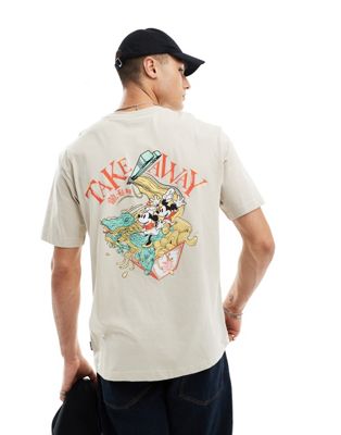 Only & Sons oversized t-shirt with Mickey Mouse back print in stone