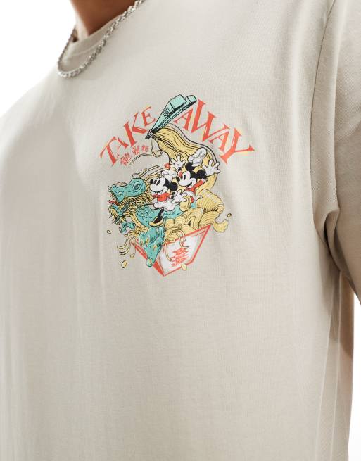 Only Sons oversized t shirt with Mickey Mouse back print in stone