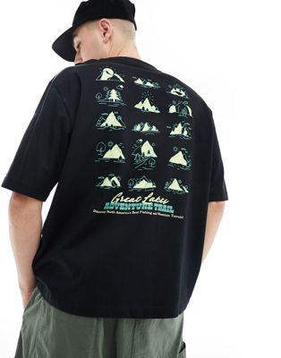 ONLY & SONS oversized t-shirt with mini mountains back print in black ...