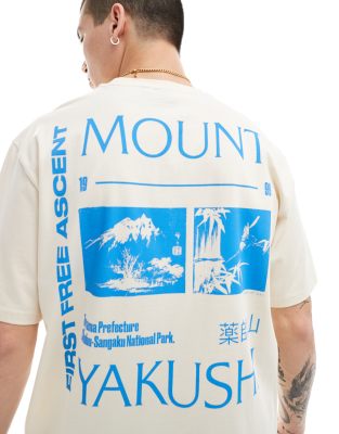 oversized t-shirt with mountain back print in beige-Neutral