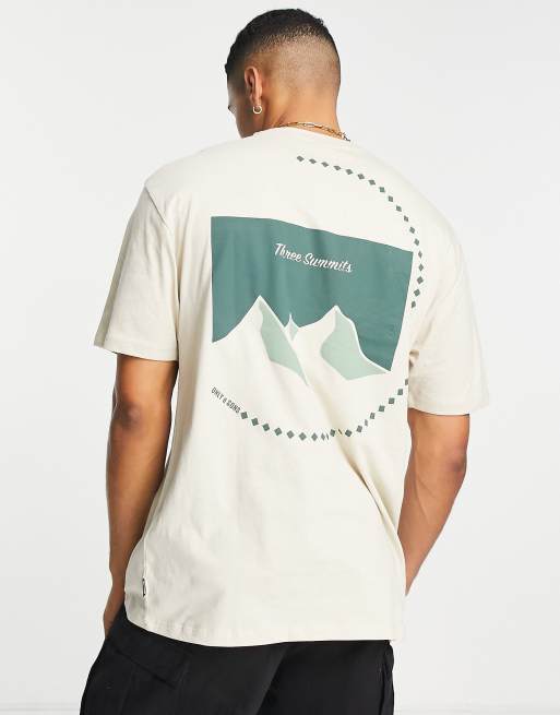 Only & Sons oversized t-shirt with mountain back print in stone | ASOS