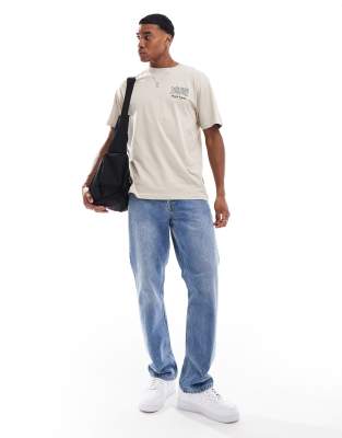Only & Sons Oversized T-shirt With Mountain Back Print In Neutral