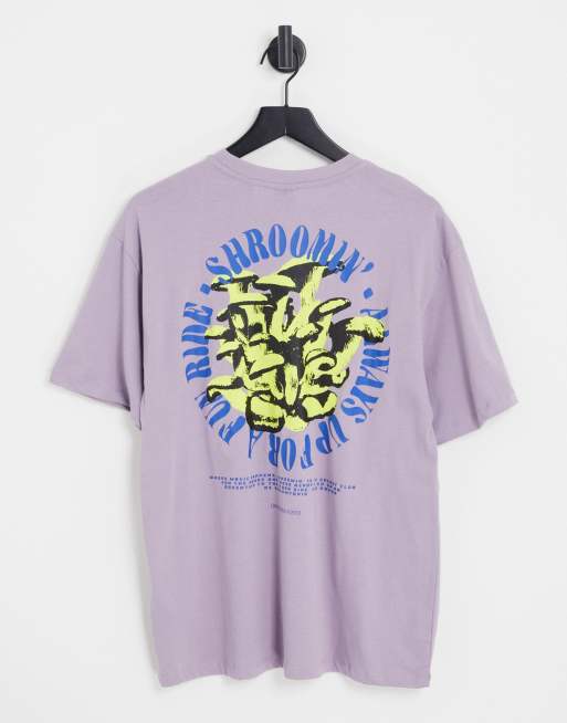 Only & Sons oversized t-shirt with mushroom back print in grey | ASOS