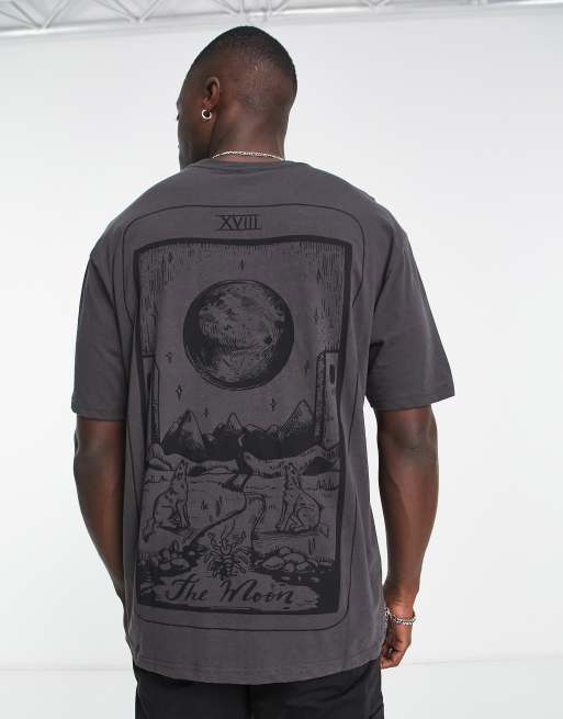 Only & Sons oversized t-shirt with mystic tarot card back print in grey