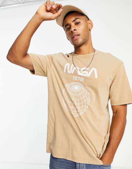 Only & Sons oversized t-shirt with NASA chest print in beige