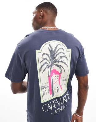 oversized T-shirt with palm back print in navy