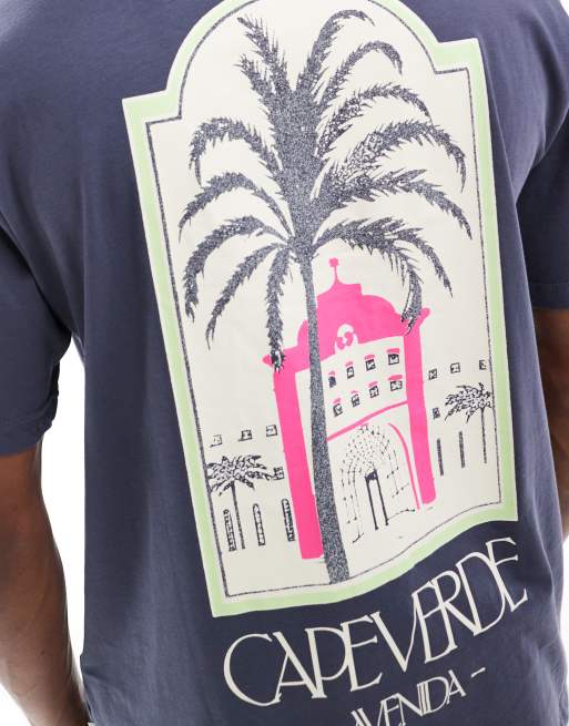 ONLY & SONS oversized T-shirt with palm back print in navy, 3 of 4