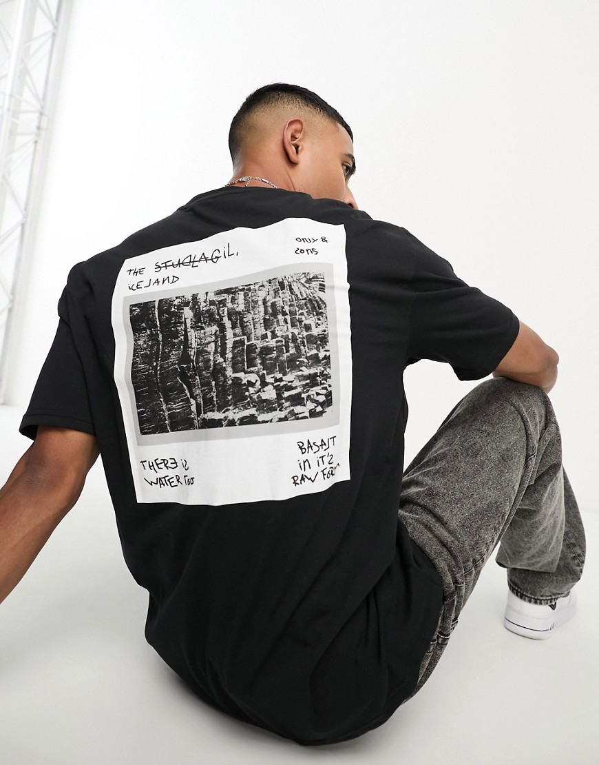 Only & Sons oversized t-shirt with photo back print in black