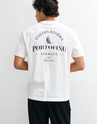 Only & Sons Oversized T-shirt With Portofino Back And Chest Print In White