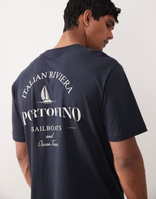 Only & Sons Oversized T-shirt With Portofino Back Print In Black