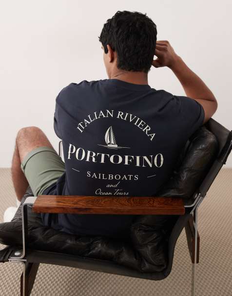 ONLY & SONS oversized T-shirt with Portofino back print in navy  - view 1