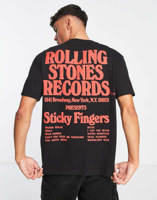 Only & Sons oversized t-shirt with Rolling Stones back print in black