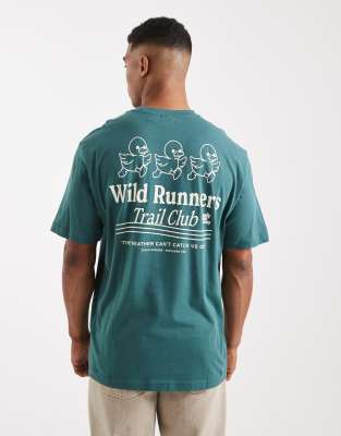 Only & Sons Oversized T-shirt With Runners Back Print In Green