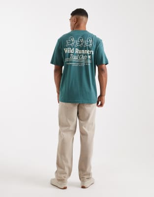Only & Sons Oversized T-shirt With Runners Back Print In Green