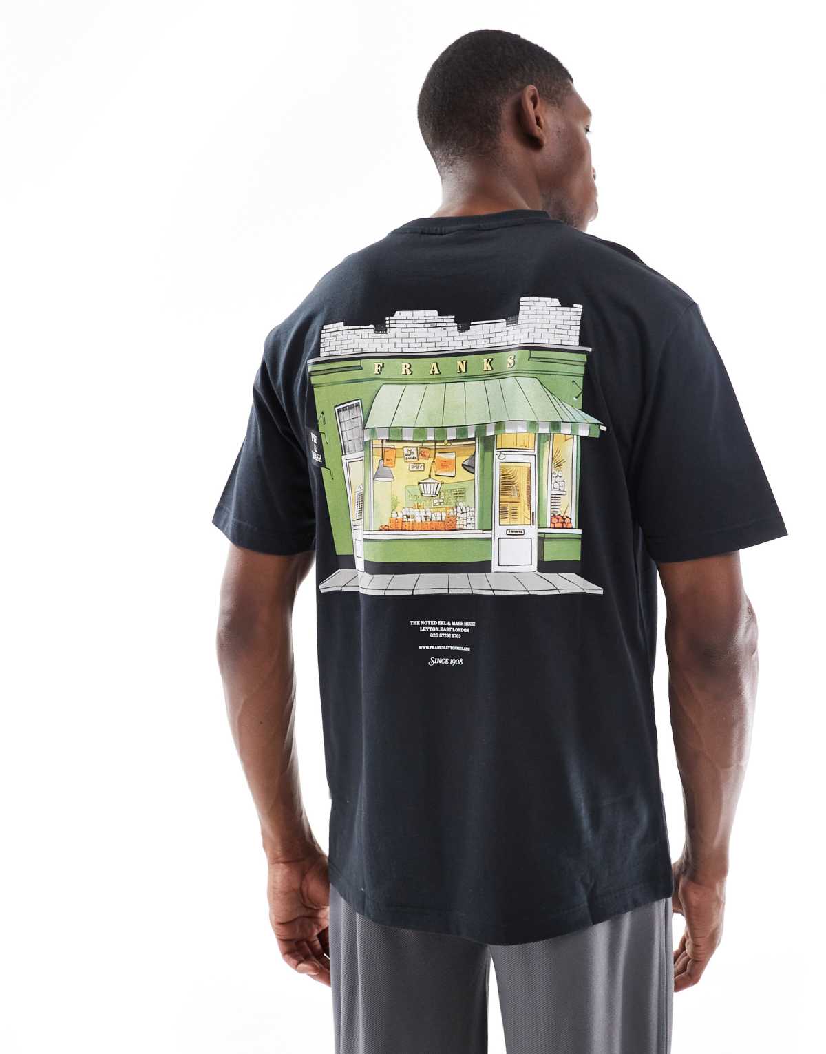 ONLY & SONS oversized t-shirt with shop back print in black