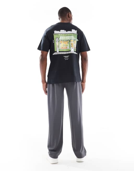 Only & Sons oversized t-shirt with shop back print in black