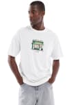 [ONLY & SONS] ONLY & SONS oversized t-shirt with shop print in white S Bright White