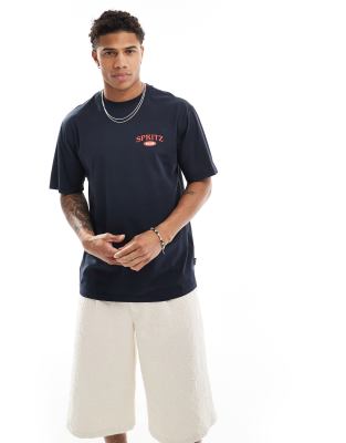 Only & Sons Oversized T-shirt With Spritz Back Print In Navy