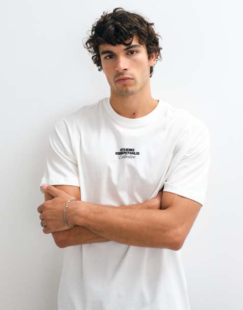 ONLY & SONS oversized t-shirt with Studio Essentials back and chest print in white - view 1