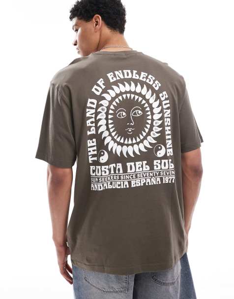 ONLY & SONS oversized t-shirt with sun back print in brown - view 1