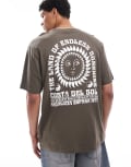 [ONLY & SONS] ONLY & SONS oversized t-shirt with sun back print in brown S Major brown