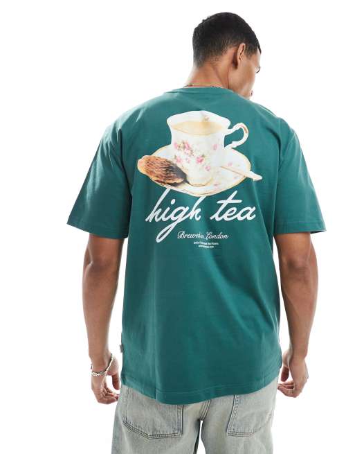 ONLY & SONS oversized t-shirt with tea back print in dark green, 3 of 4