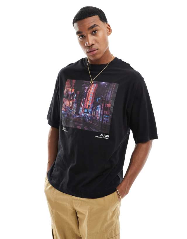 ONLY & SONS - oversized t-shirt with tokyo photo print in black