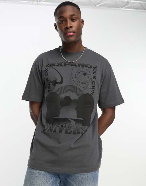 Only & Sons oversized t-shirt with universe print in grey | ASOS