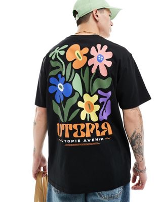oversized t-shirt with utopia back print in black