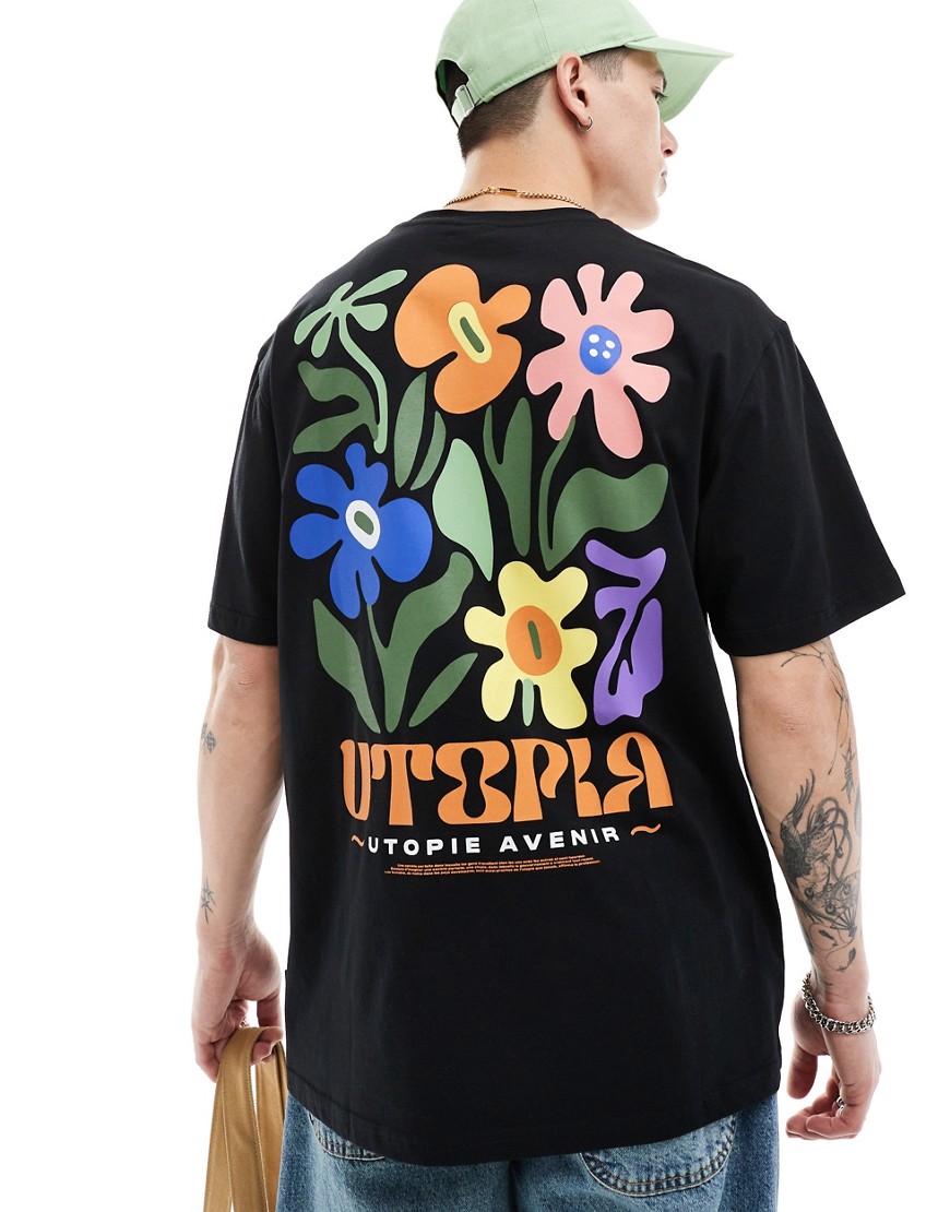 ONLY & SONS oversized t-shirt with utopia back print in black