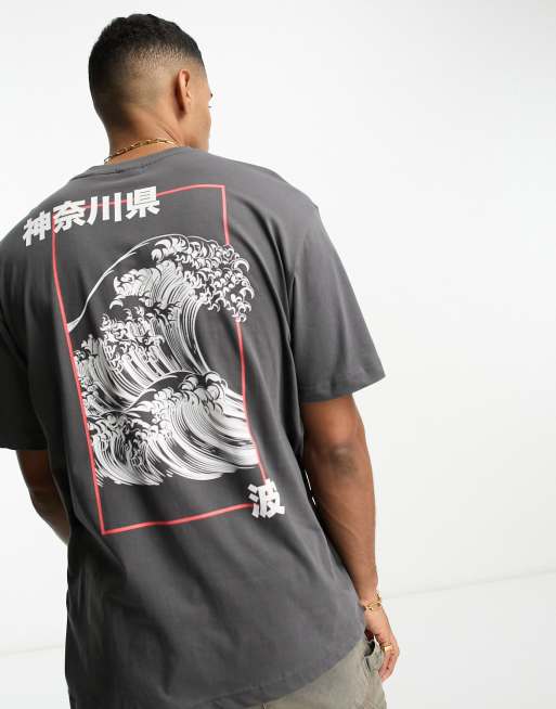 Only & Sons oversized t-shirt with wave back print in grey