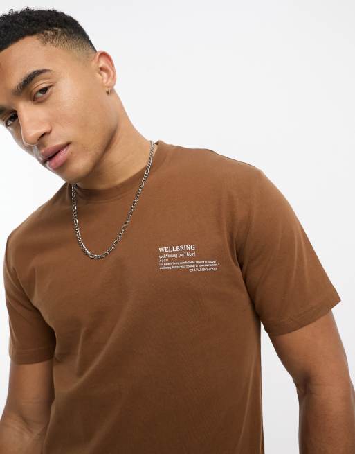 Only & Sons oversized t-shirt with wellbeing logo print in brown