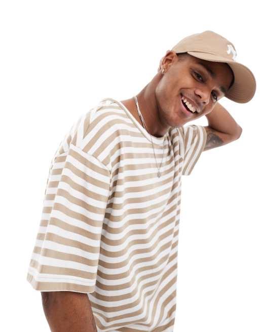 Only & Sons oversized t-shirt with white & beige stripe