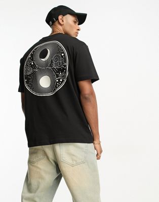 Only & Sons oversized t-shirt with ying yang back print in black