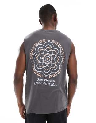 Only & Sons Oversized Tank Top With Mandala Back Print In Gray