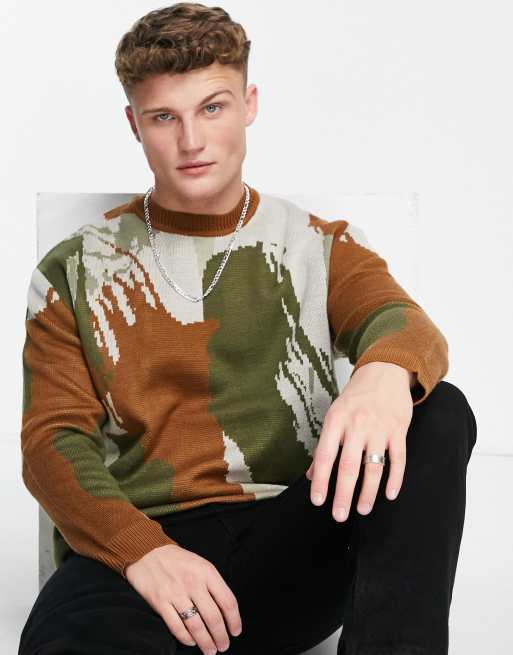 Only & Sons - Oversized trøje med print i brun og grøn