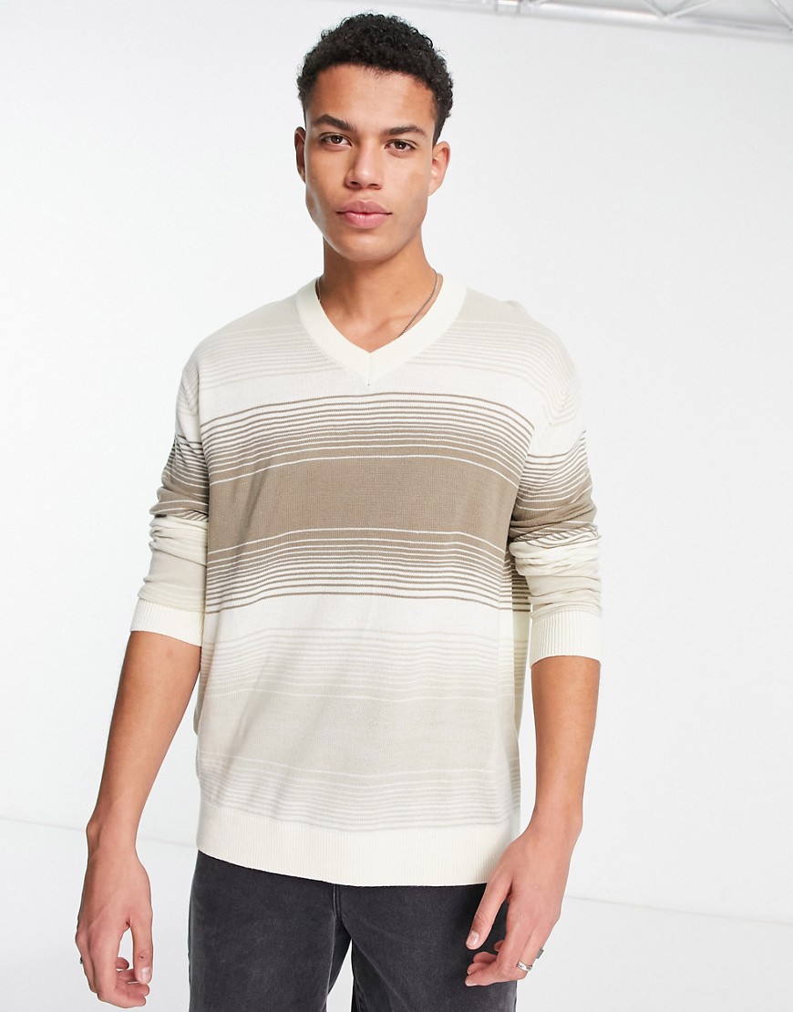 Only & Sons oversized v neck knit jumper in white ombre