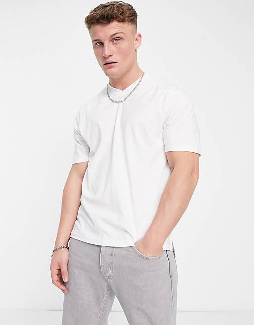 Only & Sons oversized v neck t-shirt in white