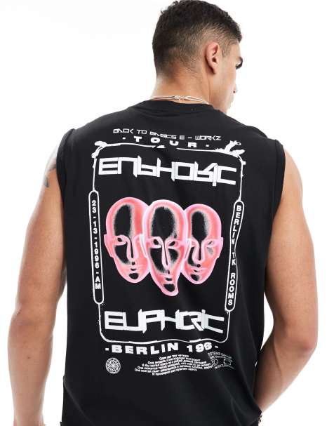 ONLY & SONS oversized vest with euphoric back print in black - view 1
