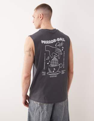 ONLY & SONS oversized vest with mirrorball back print in charcoal-Grey