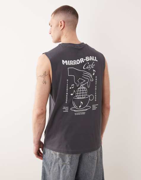 ONLY & SONS oversized vest with mirrorball back print in charcoal - view 1