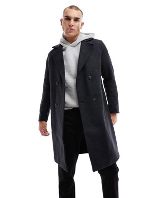 ONLY & SONS oversized wool mix overcoat in grey check