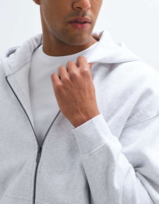 ONLY & SONS oversized zip through hoodie in light gray, 2 of 5
