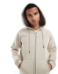 [ONLY & SONS] ONLY & SONS oversized zip through hoodie in stone in scuba-style fabric-Neutral XS Silver Lining