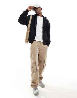 ONLY & SONS oversized zip thru hoodie in black-Neutral