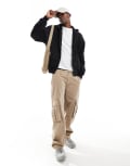 [ONLY & SONS] ONLY & SONS oversized zip thru hoodie in black-Neutral XS Black